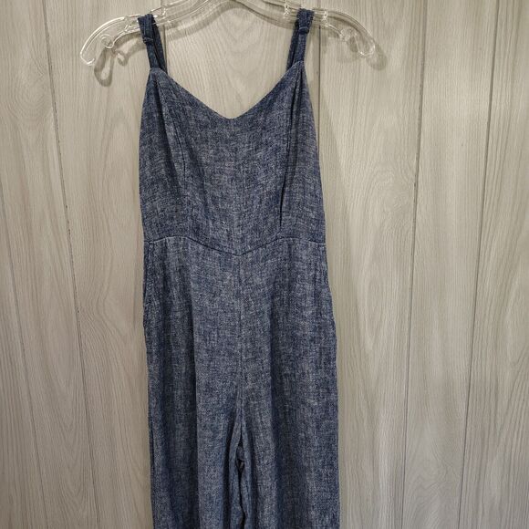 Old Navy Jumpsuit Linen Rayon Blend Womens Blue Chambray Spaghetti Strap Size XS - Picture 2 of 10